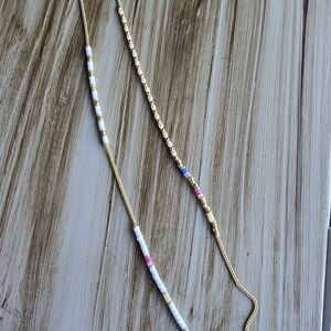 Stella & Dot Gold Necklace with White, Pink, and Blue Accents